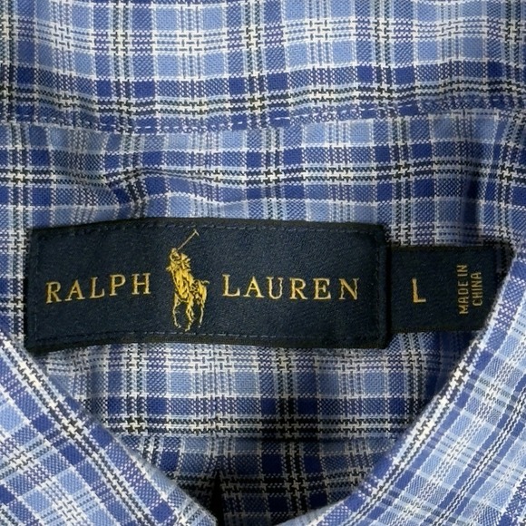 Ralph Lauren Shirt Men's L Blue Button‎ Front Down Long Sleeve Check Plaid - Picture 3 of 8